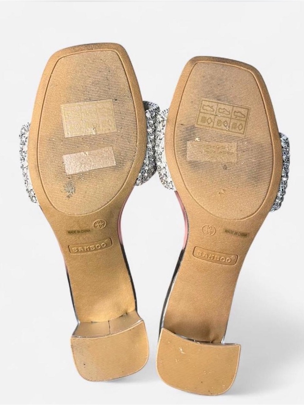 Women's Bamboo Silver Rhinestone Slip On Block Heel Sandals Size 10 - Picture 3 of 6